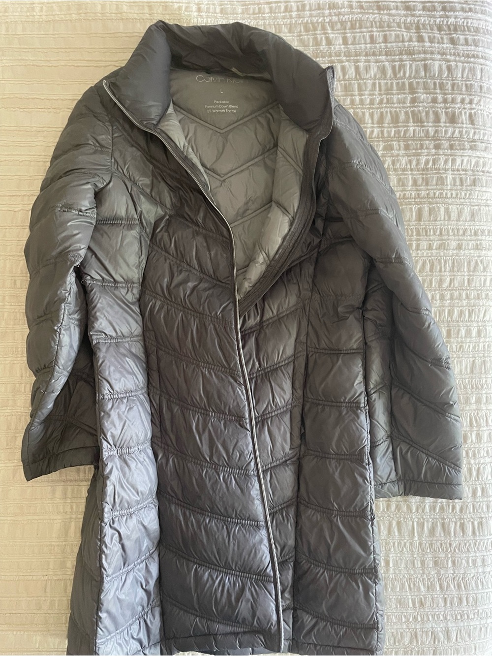 Packable Quilted Long Coat - Gray